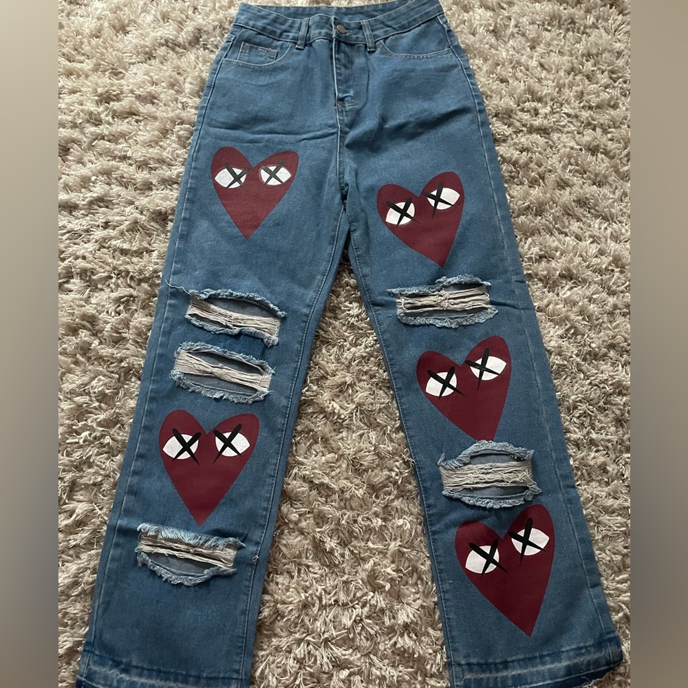 Painted heart jeans
